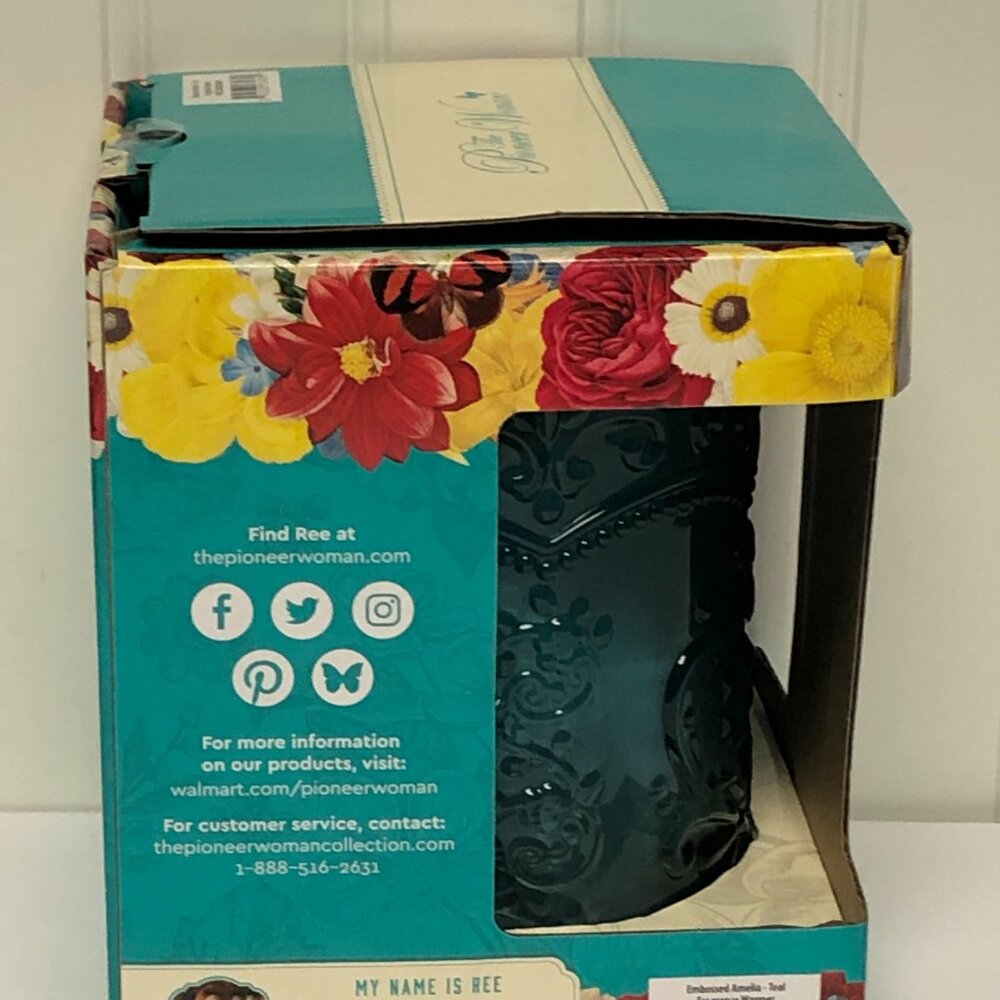 Pioneer Woman Teal Amelia Embossed Glass Scented Wax Warmer Full Size New - Picture 2 of 11